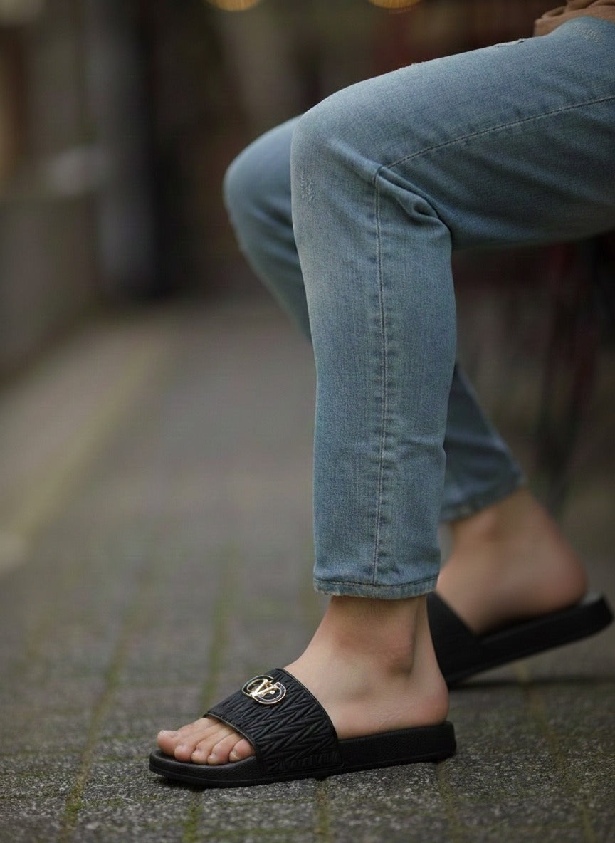 LV Quilted Logo Slide Sandals