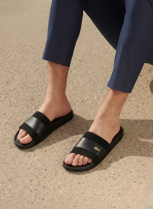 Lacoste Black Croc Slide Sandals
