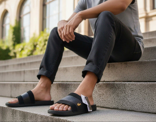 Lacoste Black Croc Slide Sandals